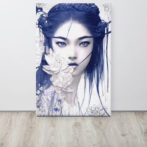 Geisha with Lotus Blossoms - Canvas Print - Japan Wall Art Print - Japanese Geisha Art
