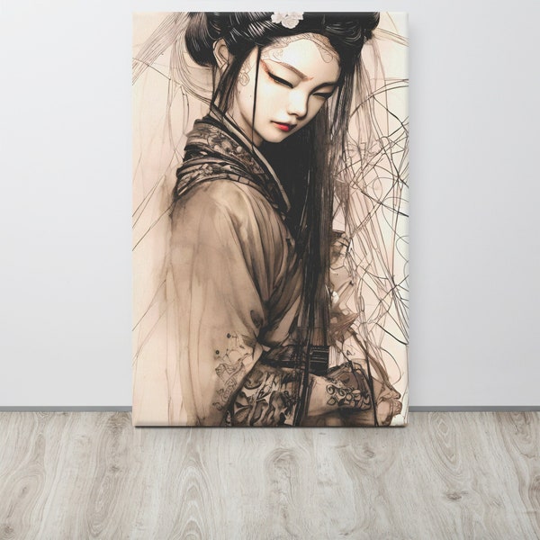 Japanse Geisha Woman Canvas Print - Semi-Gloss Gloss Wall Art