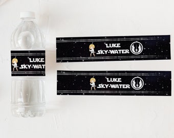 Étiquettes pour boissons de fête STAR WARS, bouteille d'eau, décorations d'anniversaire pour enfants, décoration, cartes de nourriture imprimables Luke Skywalker, numériques
