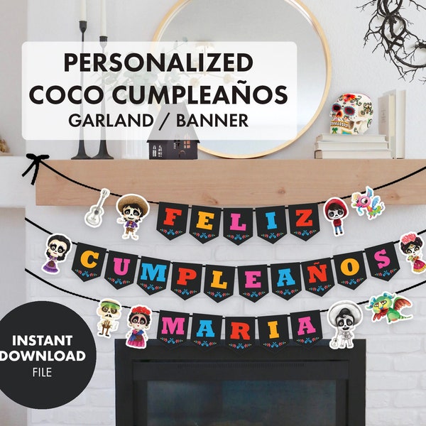 PERSONALIZED COCO Cumpleanos Garland Banner Fiesta Feliz Halloween Digital Download Printable Party Decoration kids birthday Spanish