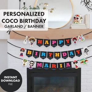 PERSONALIZED COCO Birthday Garland Banner Halloween Digital Download Printable Party Decoration kids birthday party Dia de los Muertos