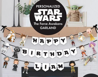 Personalized STAR WARS Kids Birthday Party Banner Garland Party Decorations Decor Custom The Force Awakens Rey Kylo Ren Snoke Chewbacca