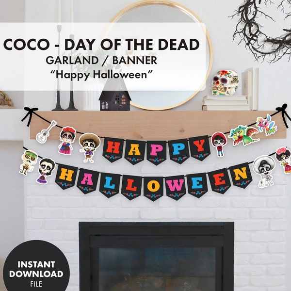 COCO Garland Banner Day of the Dead Halloween Digital Download Printable Party Decoration kids birthday Fiesta Dia de los Muertos Mexican