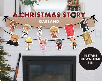 A CHRISTMAS STORY Garland Banner Digital Download Printable Party Decoration Decor Ralphie classic leg lamp fragile