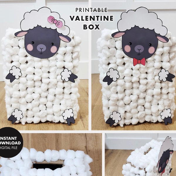 Sheep VALENTINE'S DAY BOX printable diy Kids Classroom Party class party school Valentine coloring page girls boys