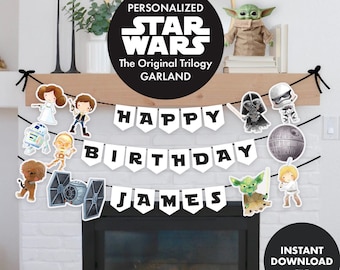 Personalized STAR WARS Kids Birthday Party Banner Garland Party Decorations Decor Custom The Original Trilogy Yoda Chewbacca Darth Vader