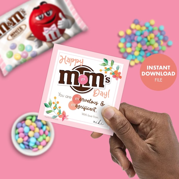 M&M's MOTHER'S DAY Tag Handout PRINTABLE digital ministering relief society handout label treat gift class mom chocolate