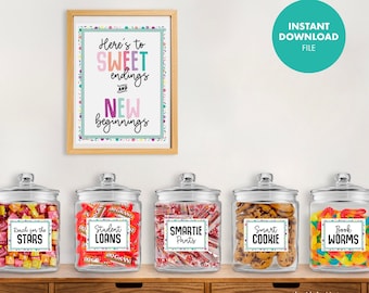 GRADUATION Party Pack CANDY BUFFET Labels Signs Decor Decoration Grad Party College University ideas digital printable instant download