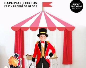 CARNIVAL CIRCUS Tent Photo Booth Decor Backdrop Kids Birthday Party printable large decor party games summer school pta pto fair photobooth