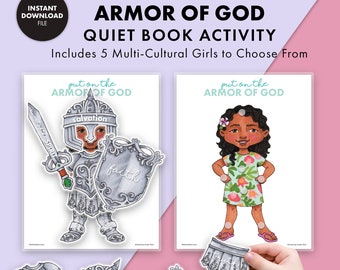 Girl ARMOR OF GOD Printable Activity Pages Religious Christian Kids Bible Quiet Book Lesson Homeschool Primary fhe Sunday School Church
