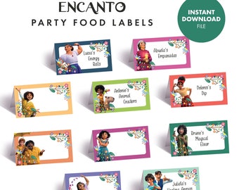 ENCANTO Party Food Labels Cards Kids Birthday Decorations Decor Encanto Food Tents Instant Download Printable Mirabel Isabela Antonio