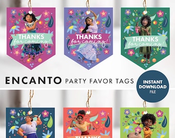 6 ENCANTO Party Favor Kids Birthday Tags Mirabel Isabela Luisa Dolores Bruno Antonio Decorations Decor Printable Digital Cinco de Mayo label