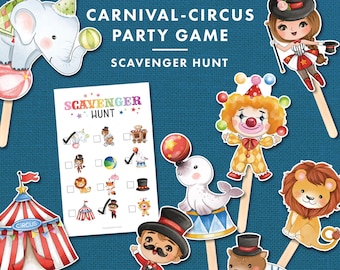 CARNIVAL CIRCUS Birthday Party GAME Scavenger Hunt greatest showman fair kids birthday party games printable digital classroom