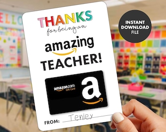 AMAZON TEACHER APPRECIATION Print Tag Gift Card Holder - Thank You Teacher Printable Instant Download File Gift Tags bullseye pto pta