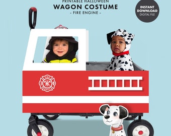 Fire Engine WAGON HALLOWEEN COSTUME Dalmatian Firefighter printable digital child kid toddler baby costume poster sign boat book monster max