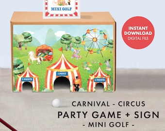 CARNIVAL CIRCUS Mini Golf Game + Sign Kids Birthday Party printable digital decor party games summer school pta pto fair