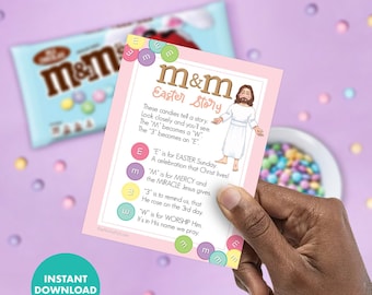 M&M's EASTER Story Poem Handout PRINTABLE Religious Christian Church Jesus primary ministering relief society tag label treat gift class