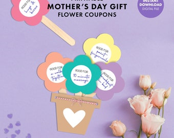 Flower Coupons MOTHER'S DAY Gift card PRINTABLE digital mom spring paper flowers