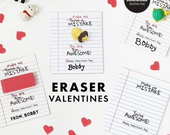 Funny ERASER VALENTINE Classroom Gift Kids Party Treat Valentine's Day tag big kid Printable Digital File boys girls mistake punny