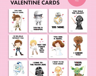 Star Wars PRINTABLE VALENTINE Valentine's Day Kids Party Classroom Gift Treat tag label Yoda Darth Vader Rey R2D2 Lightsaber Trooper