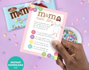 M&M's EASTER Story Poem Handout PRINTABLE Religious Christian Church Jesus primary ministering relief society tag label treat gift class
