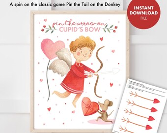 VALENTINE'S DAY Kids Party Game Pin the Tail games Pin the Arrow on Cupid's Bow Toddler Preschool  School Activity Classroom Valentine