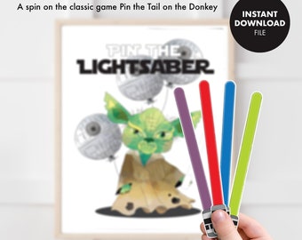 STAR WARS Kids Birthday Party Pin the Tail Game party games instant download printable digital file Pin the Lightsaber on Yoda