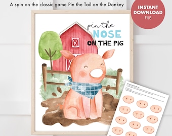 FARM ANIMAL Kids Birthday Party Pin the Tail Game; party games printable digital pig barnyard country cowboy