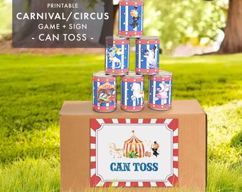 CARNAVAL CIRCUS Can Toss Game + Sign Kids Birthday Party afdrukbare digitale decor party games zomerschool pta pto fair