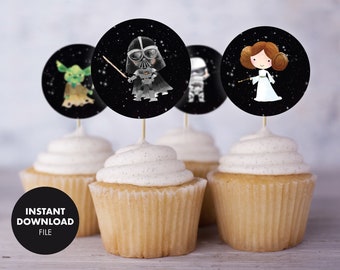 STAR WARS Kids Birthday Cupcake Cake Toppers Treat Bag Tags Digital Download Printable Party Favor Tags Decoration Original Trilogy Yoda