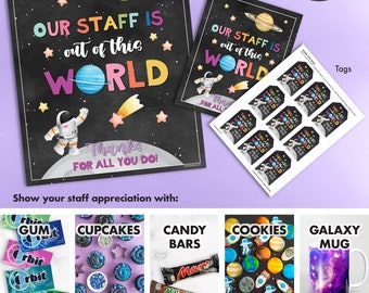 Galaxy Themed TEACHER APPRECIATION Thank You Tags Sign Poster Staff Printable Printable gift nurse week school employee Out of this World