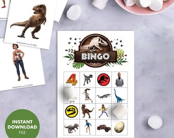 CAMP CRETACEOUS Kids Birthday Party Bingo Game, Instant Download Printable Digital File Jurassic World Dinosaur Party