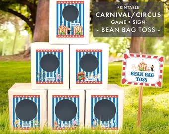 CARNIVAL CIRCUS Bean Bag Toss Game + Sign Kids Birthday Party printable digital decor party games summer school pta pto fair