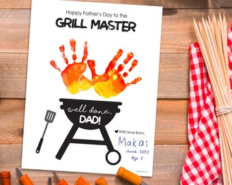 FATHER'S DAY Craft Gift Kids fingerprint handprint footprint craft art Grill Themed Happy Father's Day gift grilling master barbecue dad