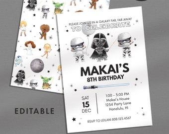 EDITABLE STAR WARS Birthday Party Invitation Invite digital custom personalized printable jedi darth vader yoda may the force be with you