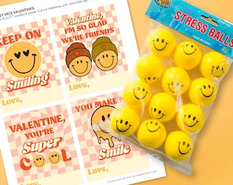 Retro Smiley PRINTABLE VALENTINE Labels Cards Kids Valentine's Day Party Classroom Gift Treat class vintage smiley face groovy hippie tag