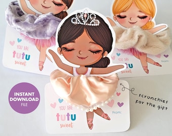 You Are Tutu Sweet PRINTABLE Non-Candy VALENTINE Ballerina Valentine's Day Kids Party Classroom Gift Treat ballet dance class scrunchy
