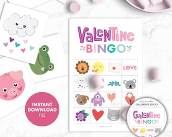 VALENTINE'S DAY Bingo Game Kids Party Classroom Toddler Preschool Activity Printable Digital birthday valentine Galentine Galentines