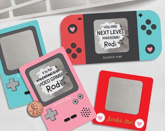 SCRATCH OFF Retro Video Game Printable Valentines Valentine's Day Kids party classroom valentine etch sketch game boy switch