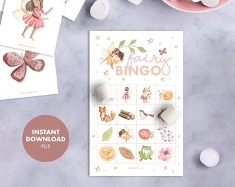 FAIRY Kids Birthday Party BINGO GAME Instant Download Printable Digital Girls Birthday Party Games Enchanted Forest Whimsical Fairy Garden