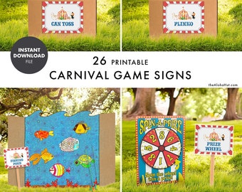 26 CARNIVAL & CIRCUS Game Signs - Kids Birthday Party printable digital decor party games summer school pta pto fair