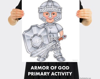 Jongen ARMOUR OF GOD Zingen Tijd Spel Afdrukbare activiteit Religieus Christelijk Kinderen Bijbelles Homeschool Basisschool Kerk 16x20"