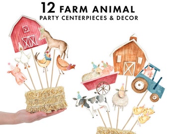 FARM ANIMAL CENTERPIECES party table decor birthday cake topper baby shower printable center pieces barnyard country cowboy cow pig horse
