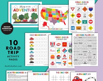 ROAD TRIP Activity Pack Pages & Games printable kids activities worksheets summer vacation quiet time travel