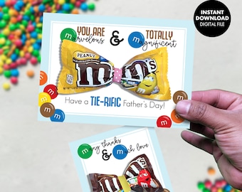 Carte à distribuer pour la FÊTE DES PÈRES M&M's, cadeau à imprimer pour la fête des pères, étiquette de la société de secours pastorale, cadeau pour papa, noeud papillon, artisanat numérique