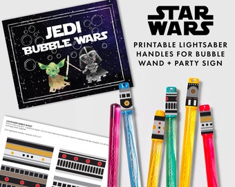 Lichtschwert Griffe STAR WARS Kinder Geburtstagsparty | Bubble Wands Jedi Training Party Spiele Aktivitäten Dekor druckbare Gastgeschenke Schilder