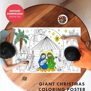 GIANT NATIVITY CHRISTMAS Coloring Poster or Table Cover Jesus Christian Religious party preschool family toddler activity printable decor image 1