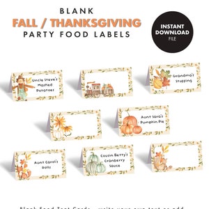 FALL THANKSGIVING Party Food Labels Cards Decorations Decor Food Tents Download Printable pumpkin orange brown woodland creatures animals image 1