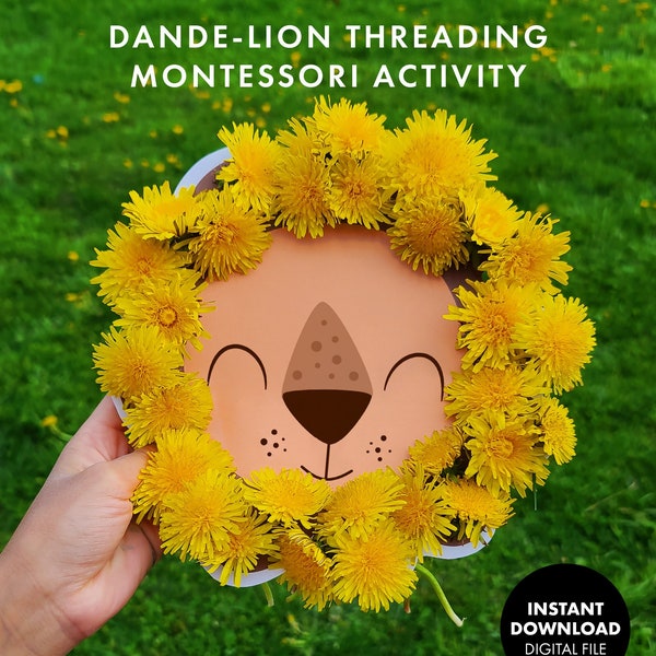 DANDELION THREADING Montessori Activity printable kids toddler activities preschool worksheet classroom fine motor skills lesson