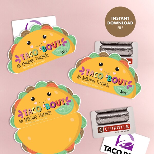 Printable Teacher Thank You Card Taco Gift Card Holder 60  Gift Ideas